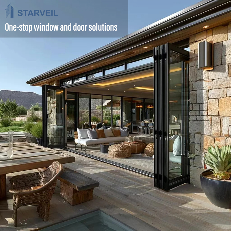 Veranda Folding Patio Door Aluminum Double Tempered Glass Covered Porch Outdoor Design Waterproof Weatherproof Seal System