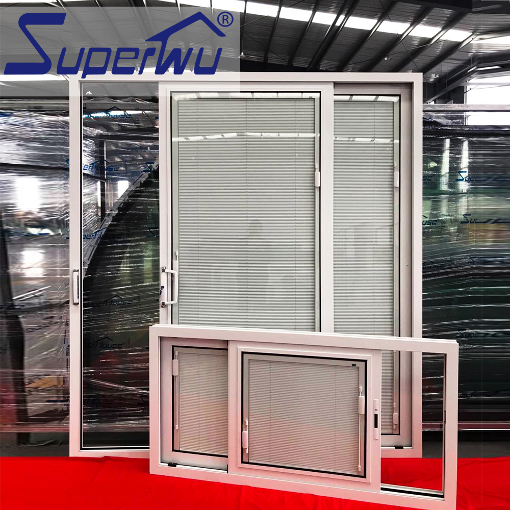 AS2047 New Design 10 Years Warranty Double Tempered Glass Exterior Aluminum Sliding Doors and windows with Built-in Blind