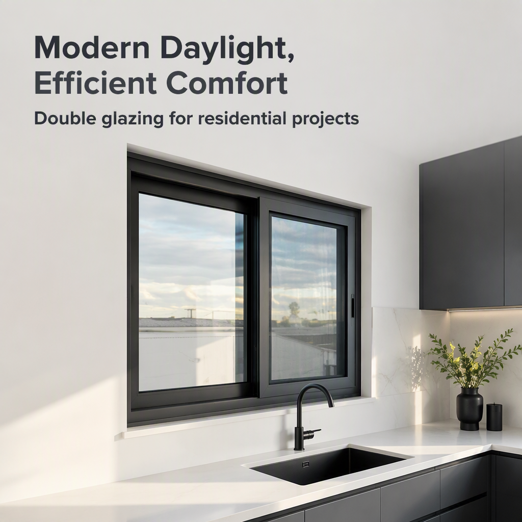 Double Glazing for House Windows, AS2047 AS2088 Two Track Sliding Double Glazed Thermal Break Waterproof Aluminium Windows