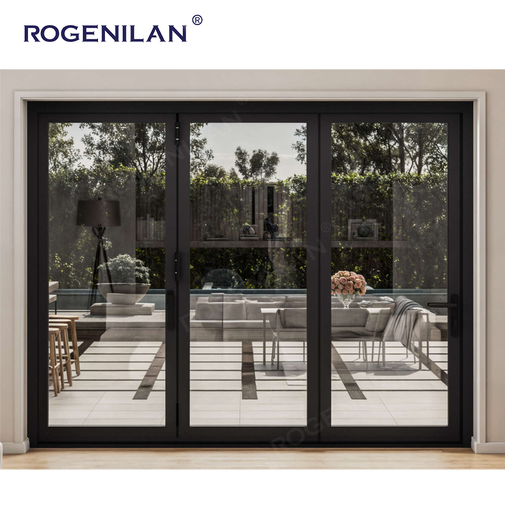 Rogenilan Farmhouse Backyard Thermal Break Aluminum Profile Triple Glazing Bi Folding Doors Customizable Shutters