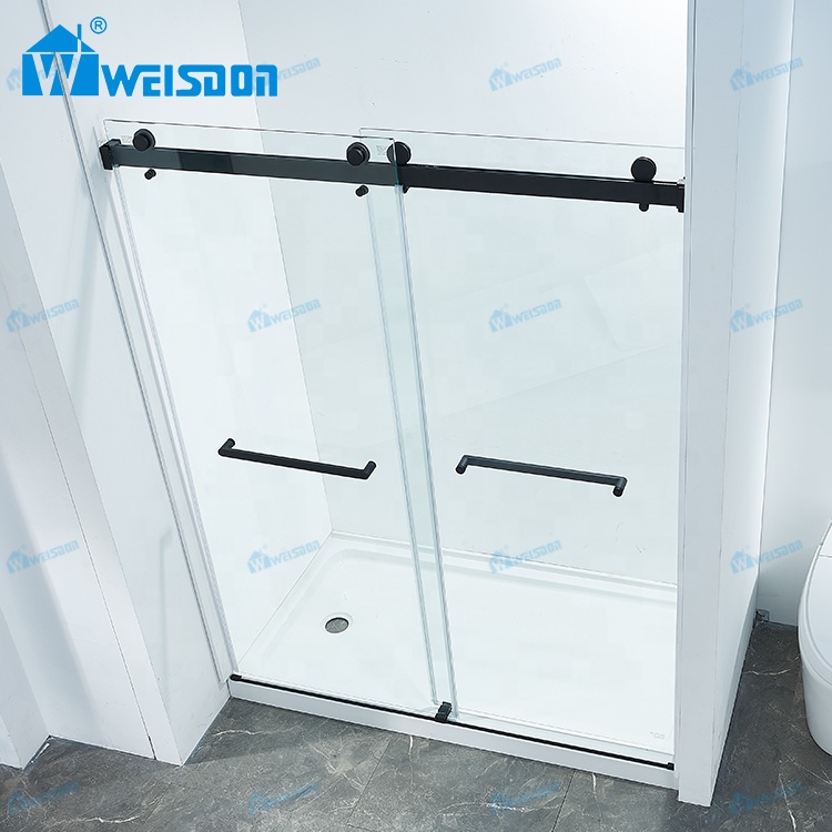 Weisdon Walk in Stainless Steel Frameless Double Sliding Tempered Glass Shower Door