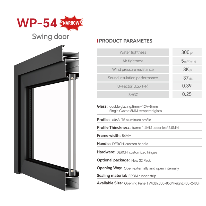DERCHI Modern Design Villa Aluminum Pocket Door Frosted Glass Slim Frame Space Saving Swing Door for Washroom