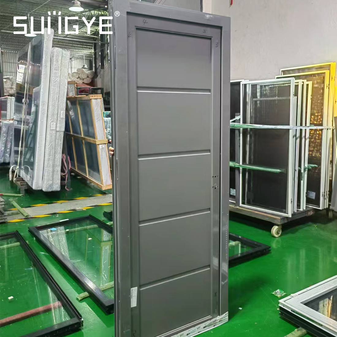 SUNGYE Factory Direct Solid Aluminum Doors Simple Design Exterior Aluminum Door with High Strength Soundproof Honeycomb Panel