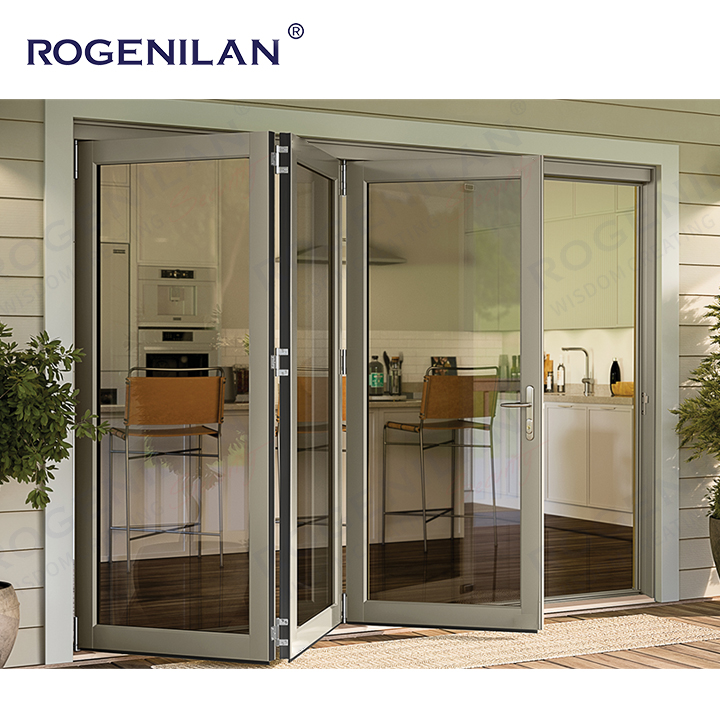 Rogenilan Farmhouse Backyard Thermal Break Aluminum Profile Triple Glazing Bi Folding Doors Customizable Shutters