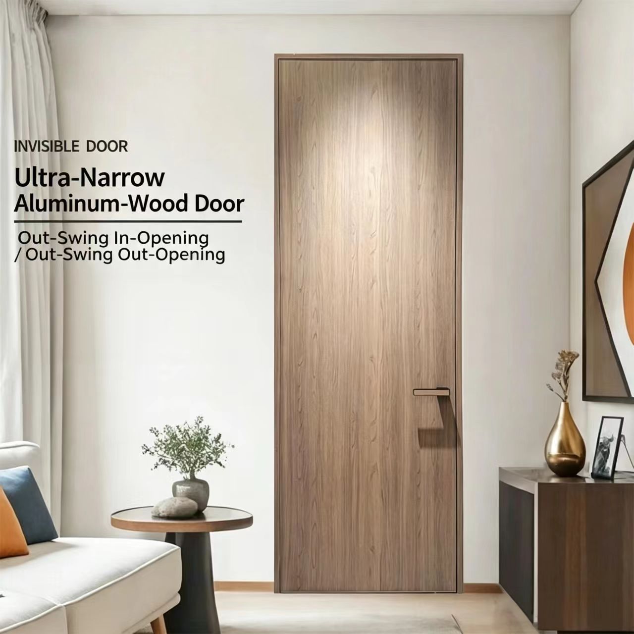 Soundproof and Moisture-resistant Aluminum-wood Doors, Flush Exterior with Inward-opening Design, Aluminum Alloy Frame Set