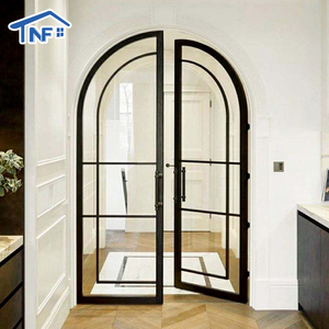 Custom Slim Aluminum Framed Swing Glass Crittall Style Arched Double Glazed French Doors