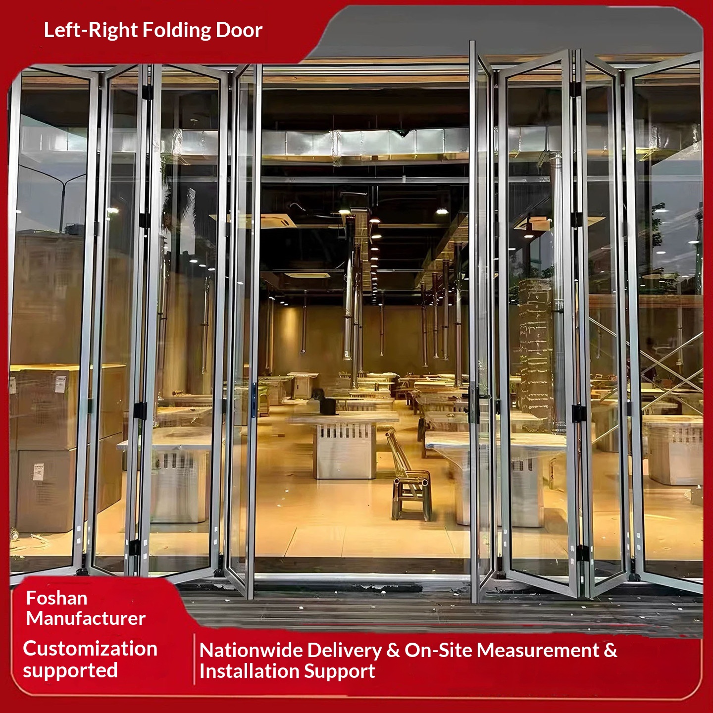 Soundproof Double Glazed Aluminum Foldable Glass Wall Patio Door Modern Waterproof Outdoor Bedroom Hotel Balcony Porch Mall