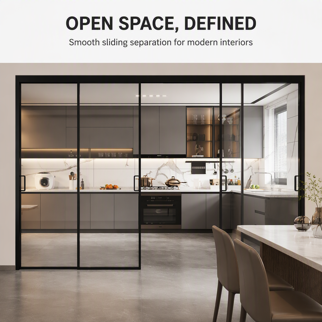 Thermal Break Aluminum Alloy Sliding Glass Door Double Glazing Kitchen Partition Door