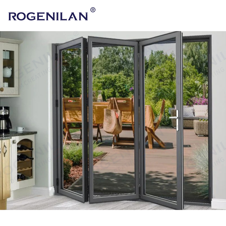 Rogenilan Farmhouse Backyard Thermal Break Aluminum Profile Triple Glazing Bi Folding Doors Customizable Shutters