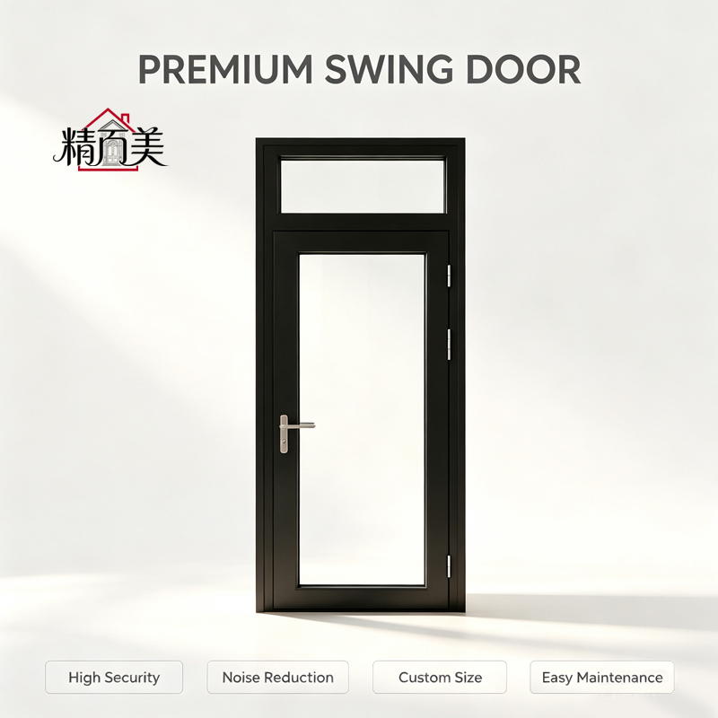 Aluminium Alloy Wind Resistant Thermal Break Double Tempered Glass Single Leaf Swing Door for Hotel Apartment Courtyard