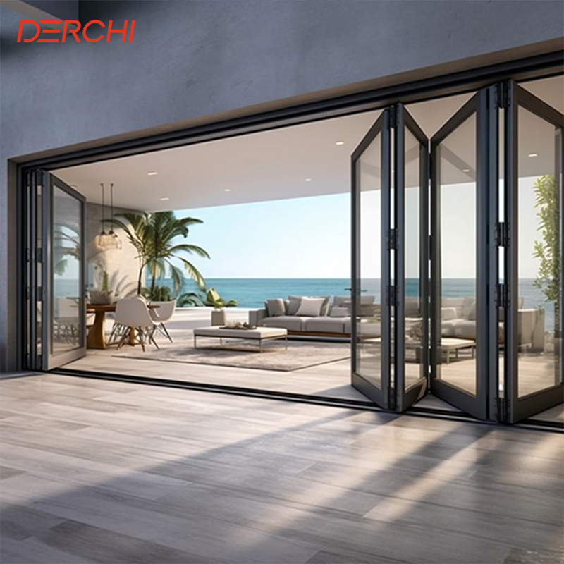 Aluminum Tempered Glass Bifold Doors Folding Sliding Door System