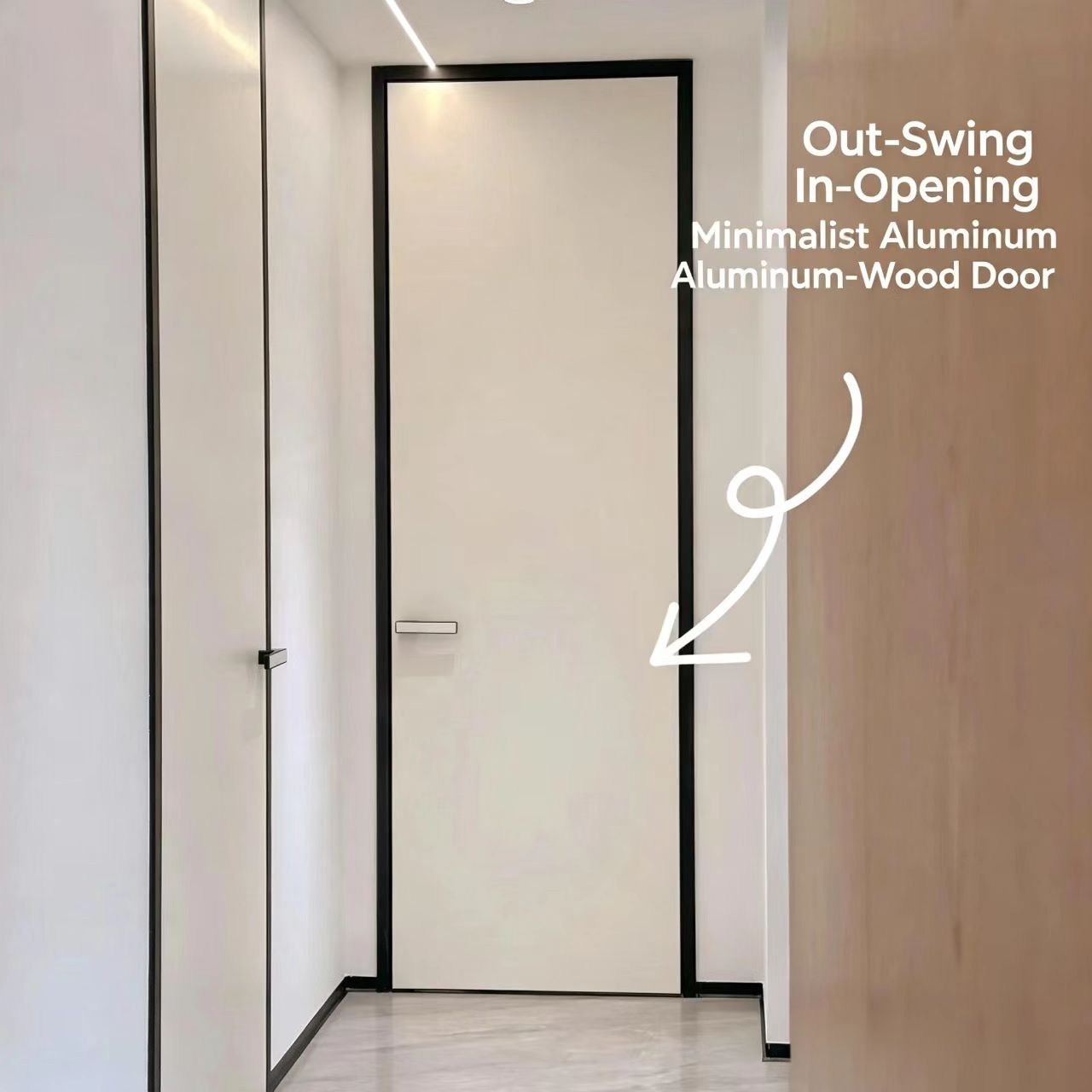 Soundproof and Moisture-resistant Aluminum-wood Doors, Flush Exterior with Inward-opening Design, Aluminum Alloy Frame Set