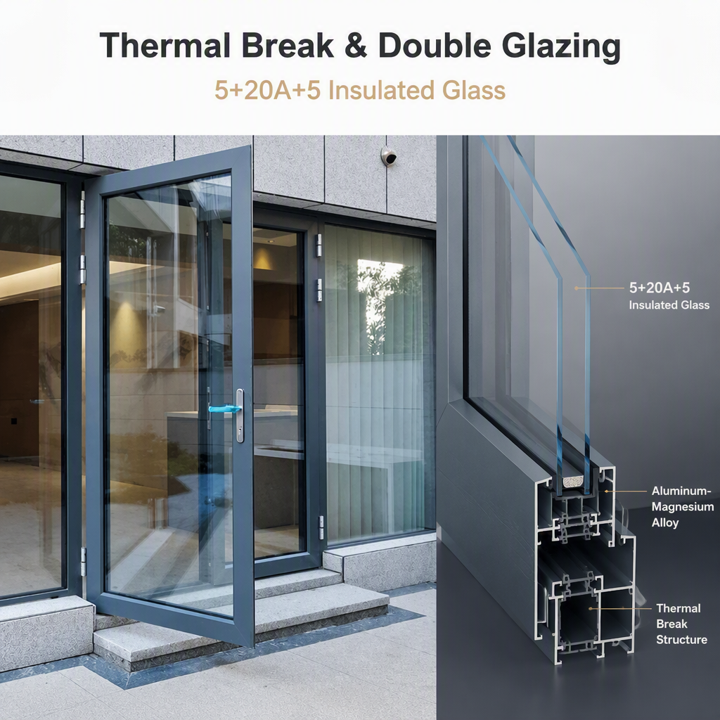 Aluminum Magnesium Alloy Thermal Break Hinged Patio Door Double Glazing Insulated Glass Balcony Entry Door Customizable