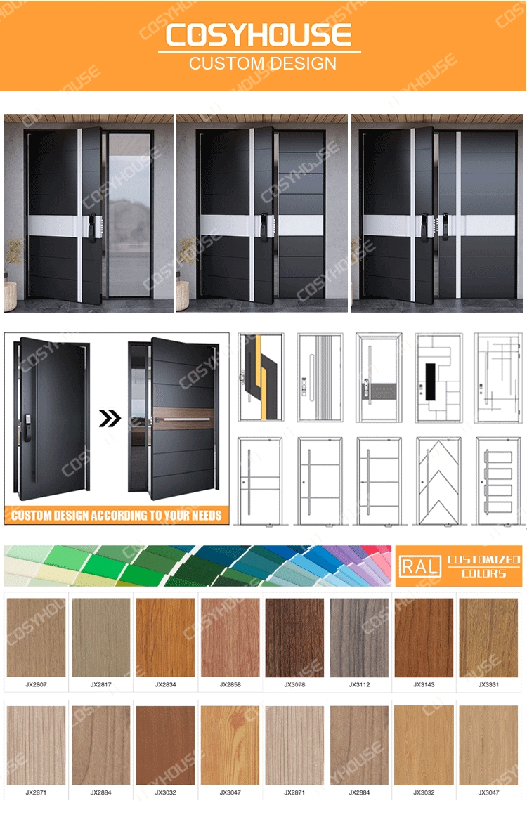Custom Aluminum Entrance Door Exterior Aluminum Front Door for Villa House Apartment Project