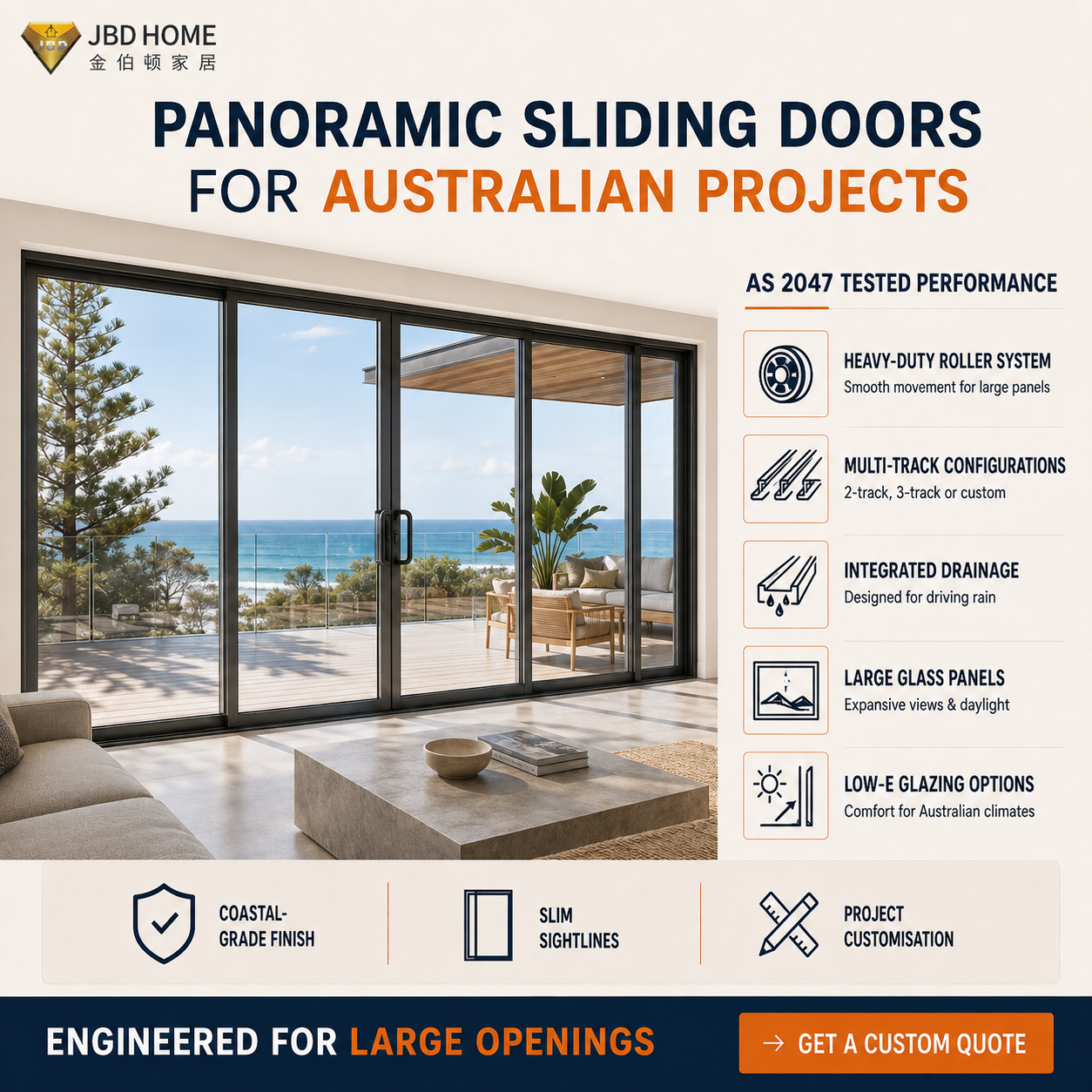 Australia Projects Aluminium Sliding Patio Doors Double Glass Sliding Glass Doors Exterior Finished Surface for Balcony Building