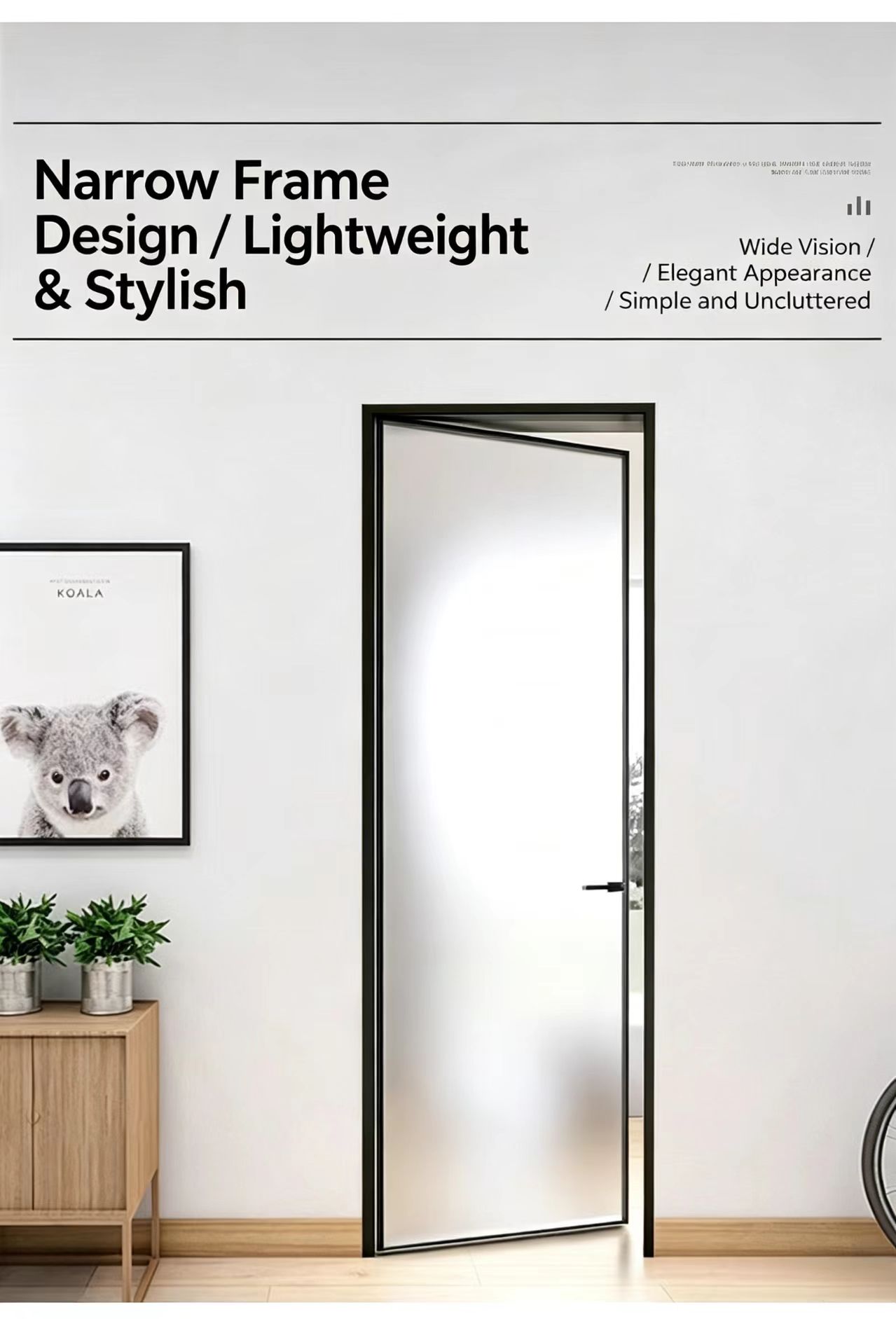 New Bathroom and Kitchen Doors 7 .0 Single-Panel Minimalist Titanium-Magnesium Alloy Glass Swing Doors