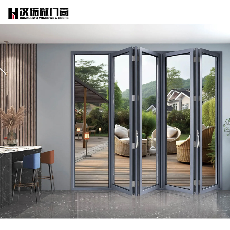Door Aluminium Door for Preventing Water From Flowing Backwards Folding Foldable Tempered Glass Aluminum Alloy Windproof Polymer