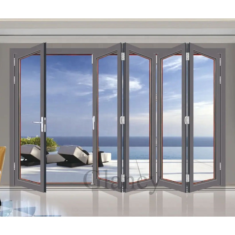 Large Modern Internal Lockable Accordion Sliding Aluminum Bifold Folding Double Glass Patio Doors