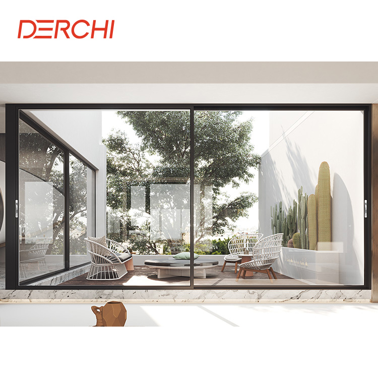 DERCHI Supplier Interior Patio Double Glazed Slim Aluminium Frame Door Exterior Balcony Lift Sliding Glass Doors System