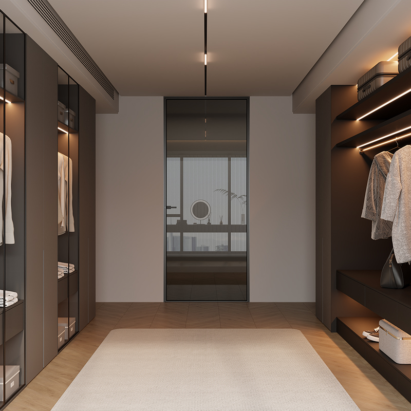 DERCHI Modern Design Villa Aluminum Pocket Door Frosted Glass Slim Frame Space Saving Swing Door for Washroom