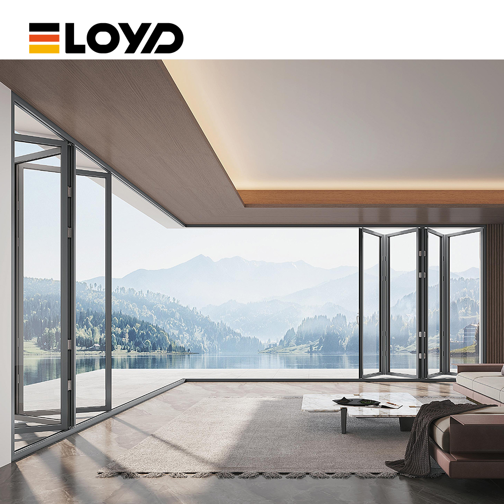 Eloyd Morden Double-Layered Bi Fold Patio Doors New Style Soundproof Aluminum Alloy Folding Glass for Exterior Use