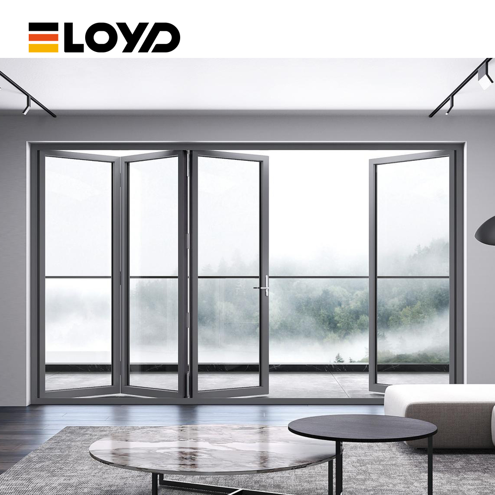 Eloyd Morden Double-Layered Bi Fold Patio Doors New Style Soundproof Aluminum Alloy Folding Glass for Exterior Use