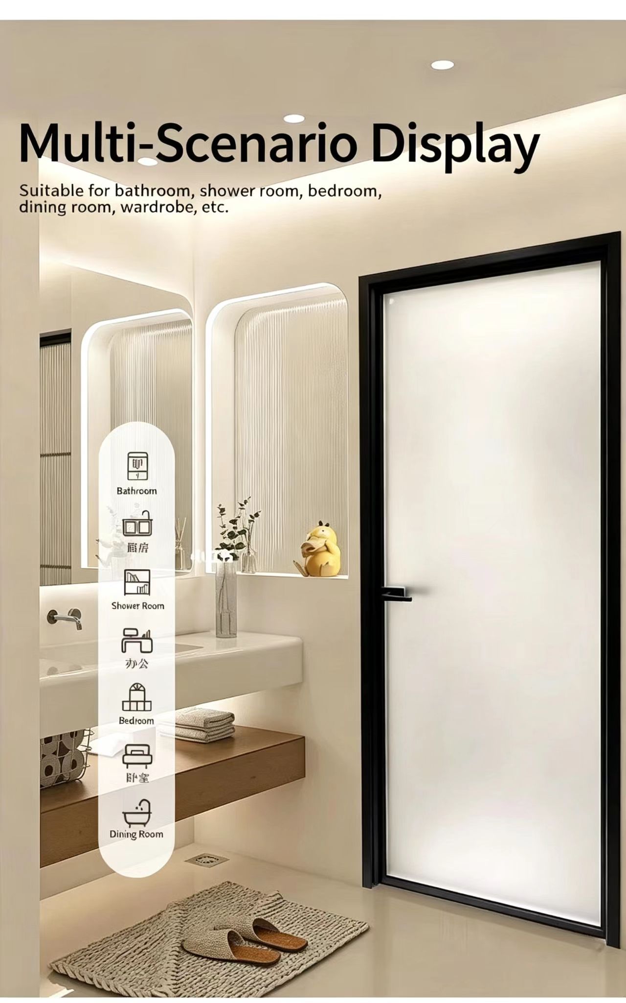 New Bathroom and Kitchen Doors 7 .0 Single-Panel Minimalist Titanium-Magnesium Alloy Glass Swing Doors