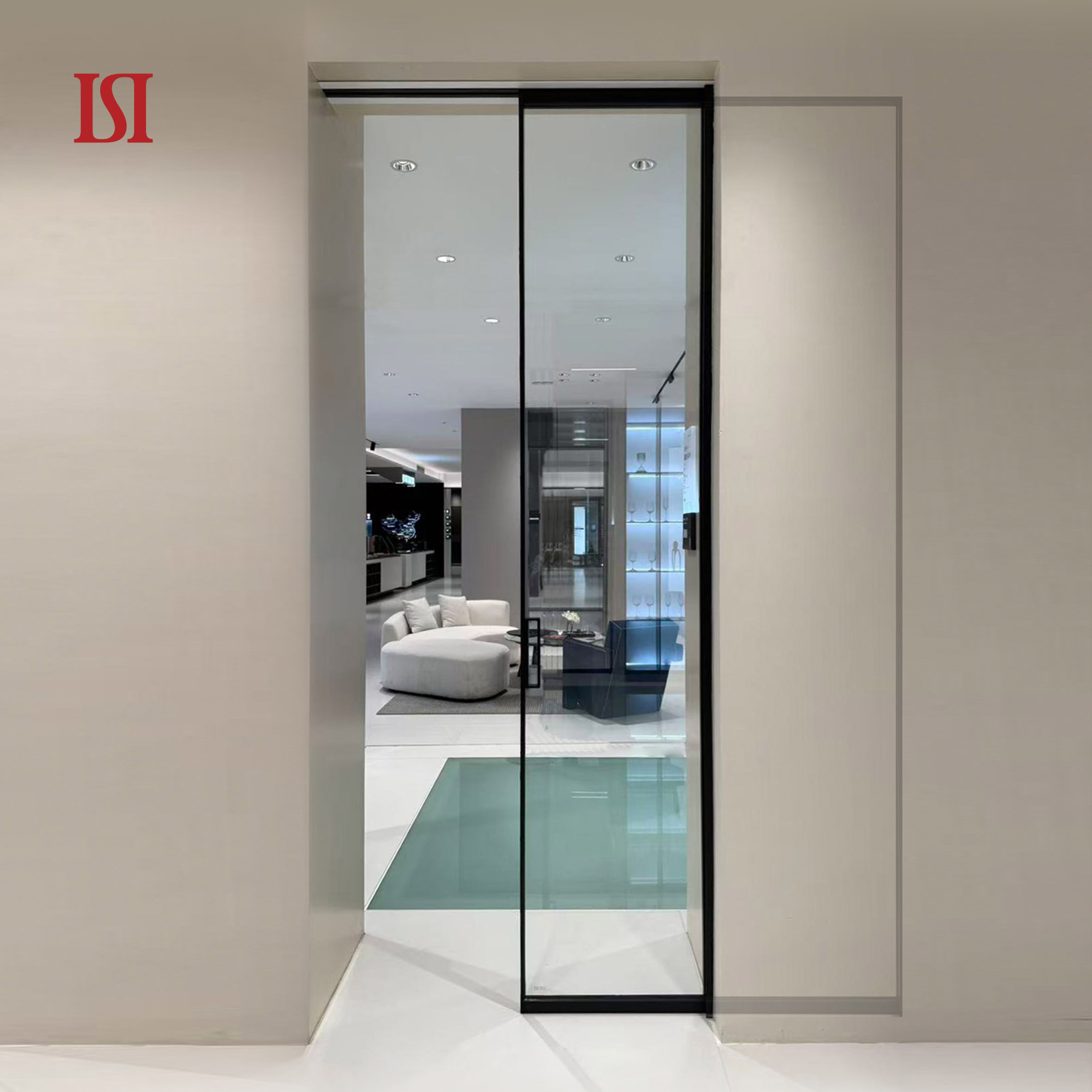 Recessed Aluminum Tempered Glass Pocket Sliding Door Hennissy STARLIGHT Slim Frame Space Saving Modern Minimalist Decoration