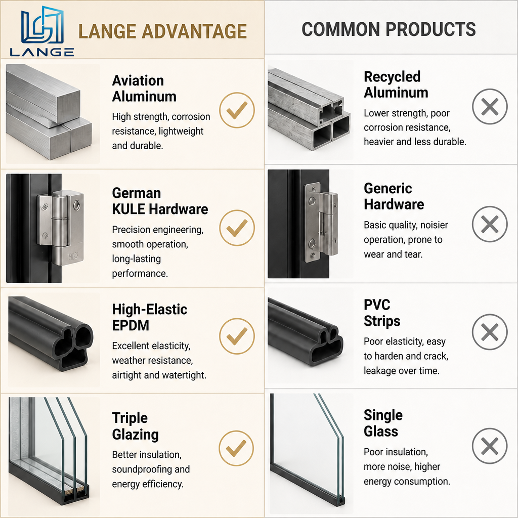 LANGE Hurricane Proof Low-E Glass Casement Windows with Screens Outward Opening Aluminum Windows for Villa Residential Houses