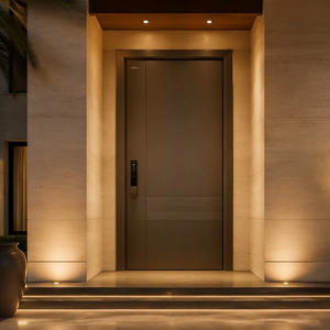 European Style Aluminum Door Modern Contemporary Matte Charcoal Finish Grooved Single Security Entry Door Bespoke Custom Design