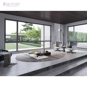 Fuson Black Steel Mesh Aluminum Balcony Louvre Sliding Windows Aluminum Frosted Glass Fixed Windows