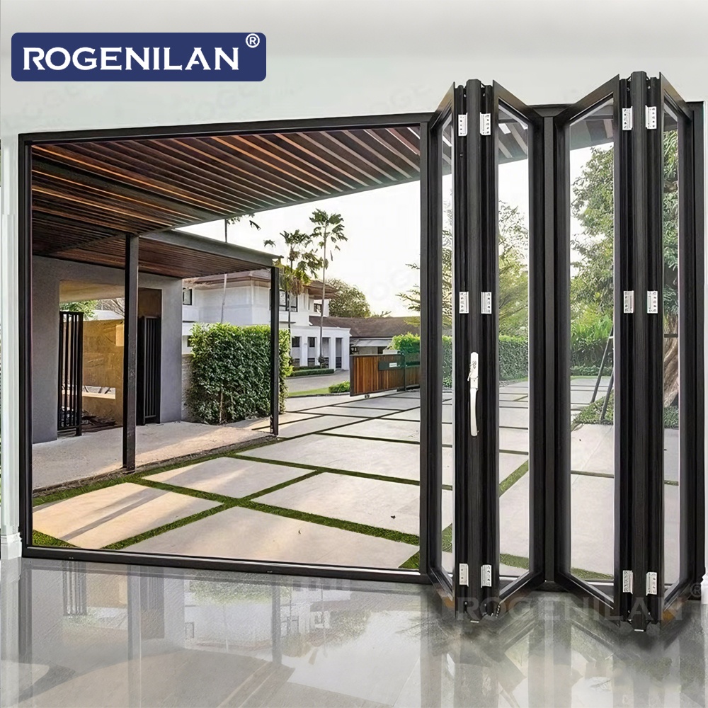 Rogenilan AS2047 CE Exterior Double Lowe Glass Aluminum Bi Folding Foldable Door Balcony Patio Bifold Accordion Doors