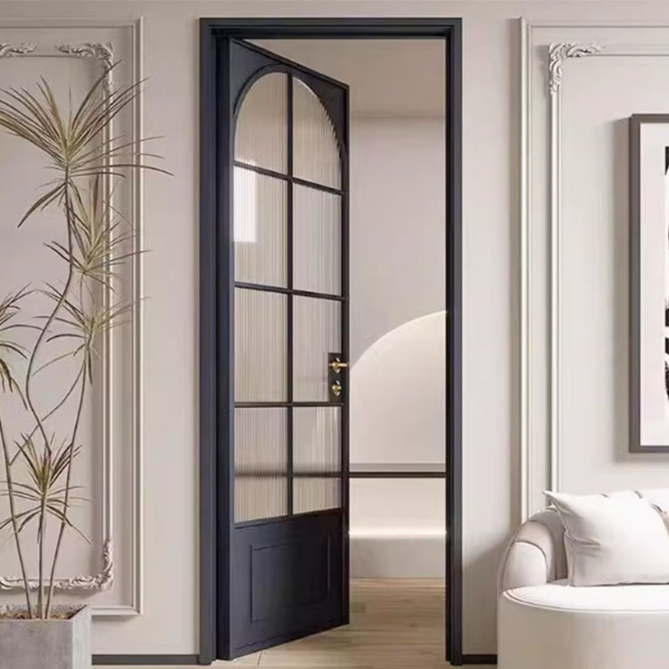 Minimalist Aluminum Alloy French Door Interior Black Framed Glass Swing Windproof Doors For Villa Living Room