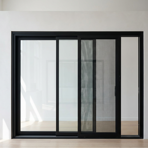 Floor-to-Ceiling Super Slim Sliding Glass Door Six Panel Screen Mesh Full Height Panoramic Clear Tempered Aluminum Frame