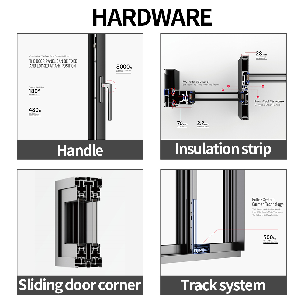 NFRC American House Builder Aluminum Thermal Break Double Glazed Sliding Door Villa Kitchen Black Slim Frame Sliding Door