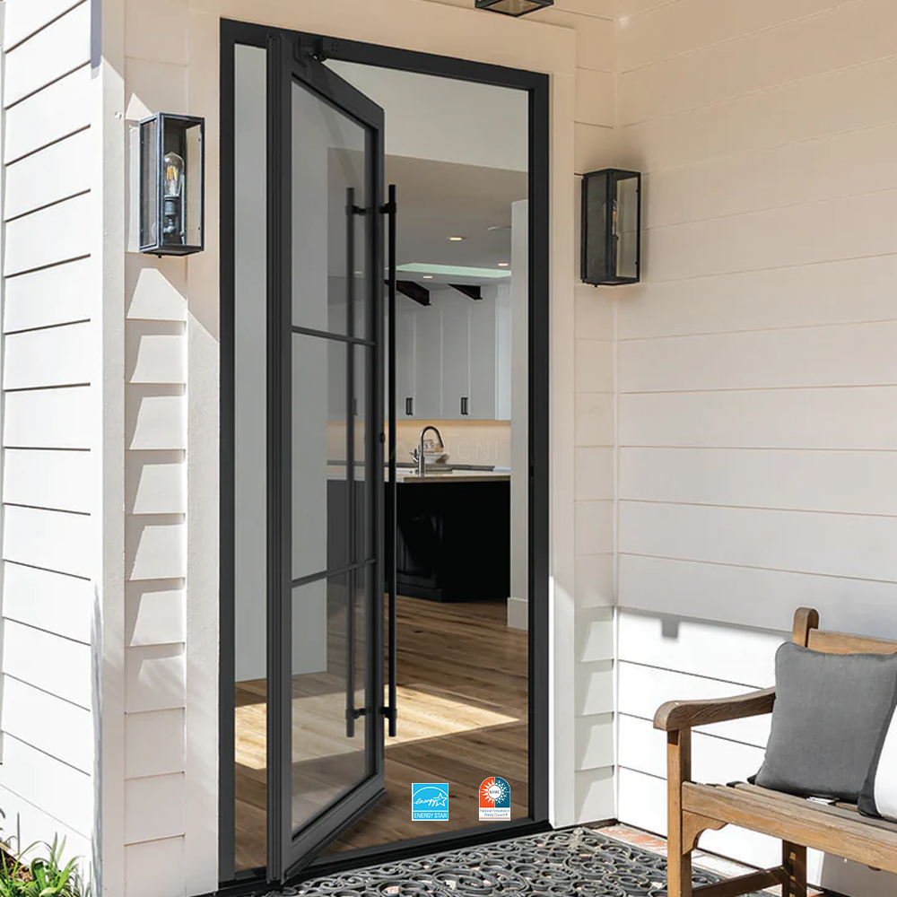 AMJ American NFRC Standard Windproof Waterproof Energy-saving Aluminum Pivot Entry Doors for Luxury Residential Entrance Doors