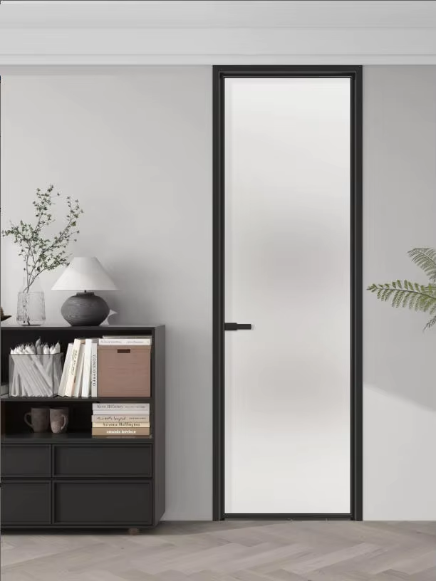 Modern Minimalist Aluminium Alloy Door with Double-layer Tempered Glass Narrow Frame Custom Size for Kitchen Bathroom &amp; Balcony