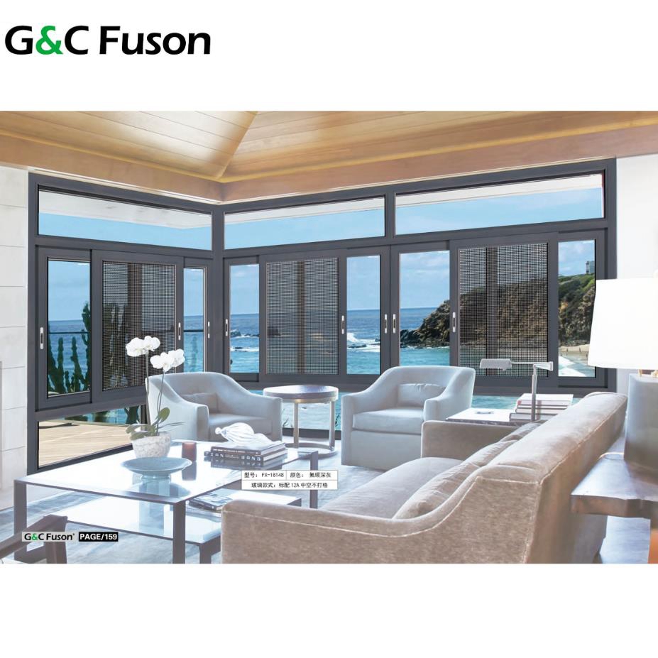 Fuson Tempered Glass Vertical Sliding Thermal-Break Aluminum Black Windows Single or Double Hung Window With Grill Design