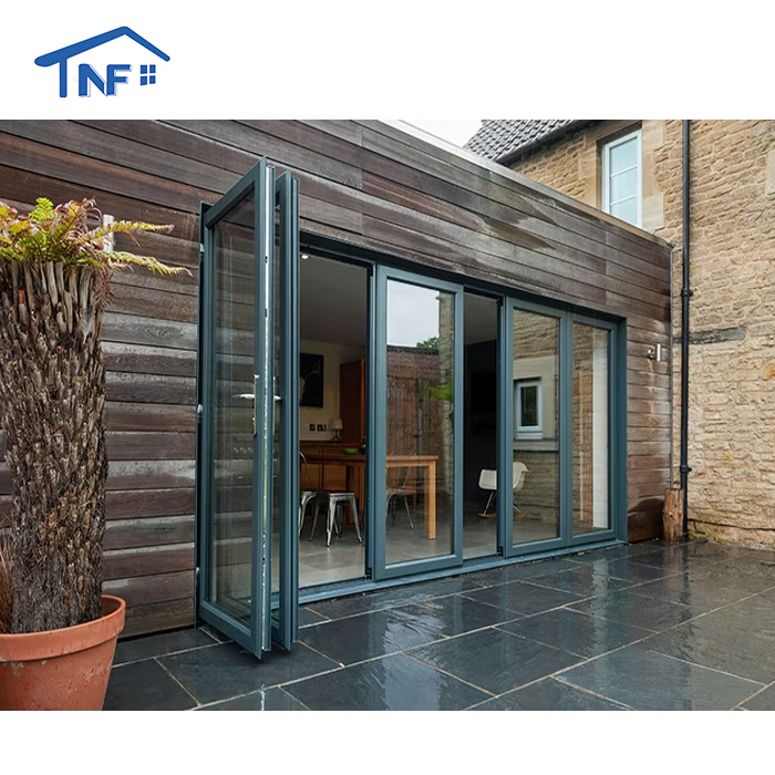 Custom Aluminium Exterior NFRC AS2047 Waterproof Double Low-e Glass Patio Bifold Sliding Swing Panoramic Doors For Home Garden