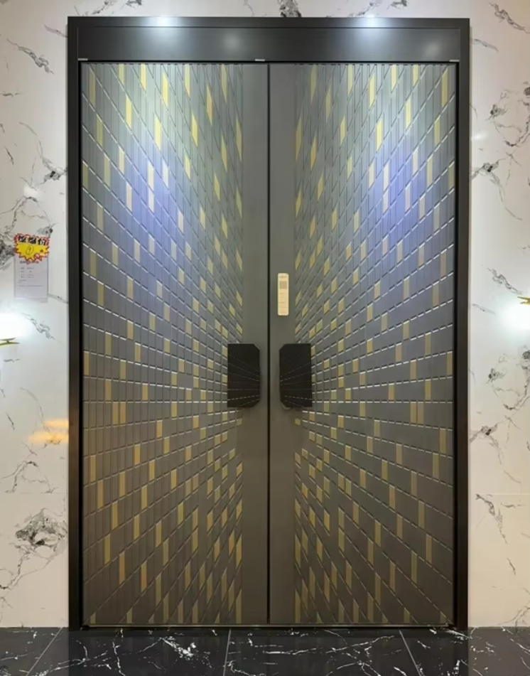 Frosted Glass Aluminum Alloy Double Door Modern Swing Entry for Villa Apartment Exterior Dark Gray Custom