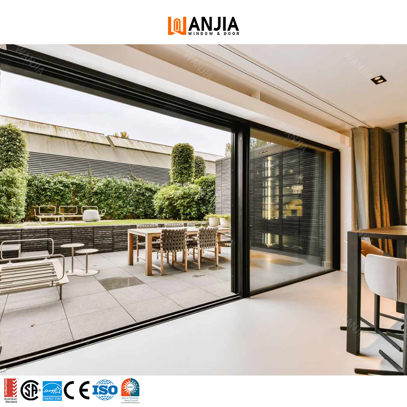 WANJIA NFRC CSA Certified Slide Lifting Design Sliding Doors Heat Insulation Frameless Aluminium Patio Sliding Doors