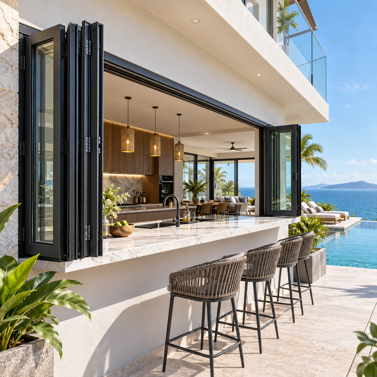 Terrace Door Contractors Sourcing Large Glass Aluminum Folding Windows with Soundproof Bi-fold Panels