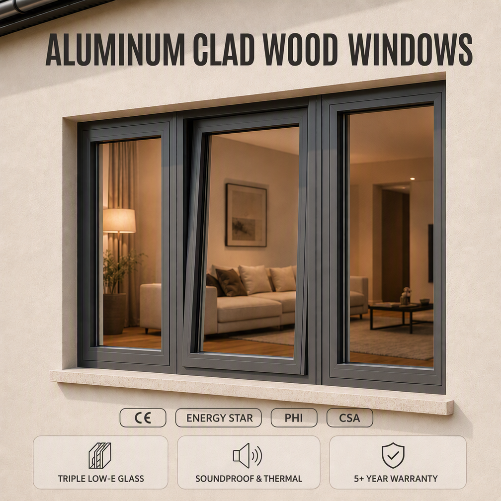 CHAMBROAD Wood Frame Windows Aluminum Clad Tilt and Turn Triple Glazed Low-E Glass German Hardware for Modern Villa