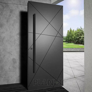 Modern Geometric Black Pivot Door Waterproof Swing Aluminum Patio Exterior French Pivot Door