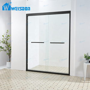 Easy Installation Villa Hotel Matte Black Aluminum Alloy 8mm 10mm Tempered Glass Framed Double Sliding Shower Door