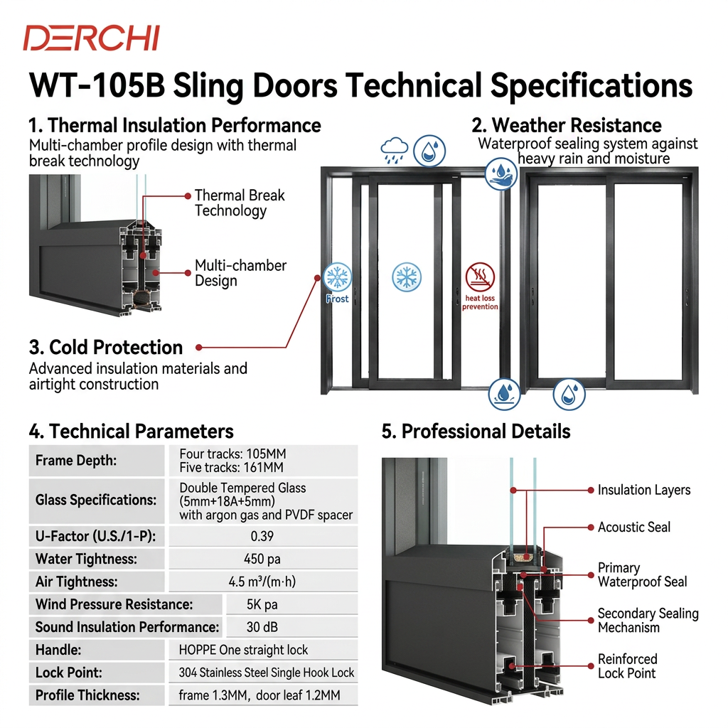 DERCHI Modern Narrow Slim Frame Sliding Aluminum Door Modern Home Modern Doors for Houses Interior