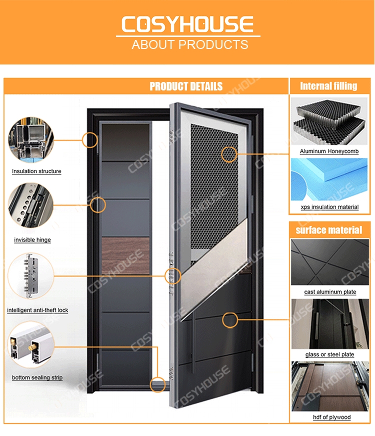 Custom Aluminum Entrance Door Exterior Aluminum Front Door for Villa House Apartment Project