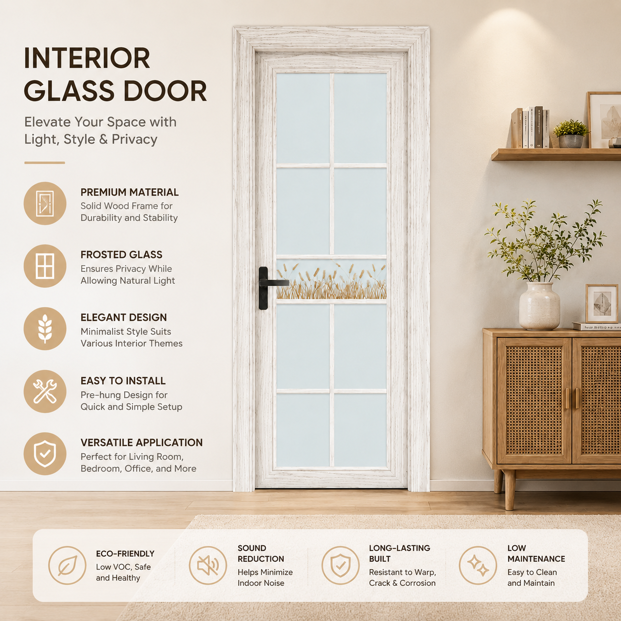 Moisture Resistant Aluminum Bathroom Door With Frosted Glass for Hospitality Construction