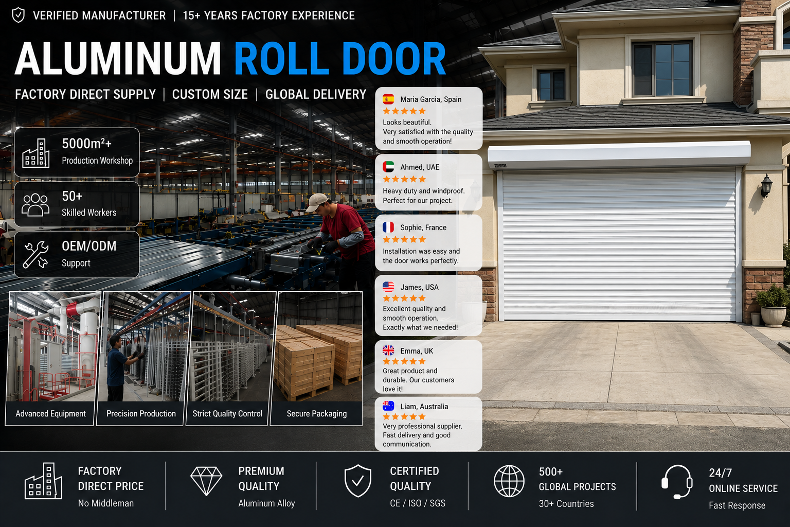 Heavy Duty Insulated Aluminum Roller Shutter Door Storm Proof Security Extruded Slats Rolling Doors for Shop Front Mall Factory