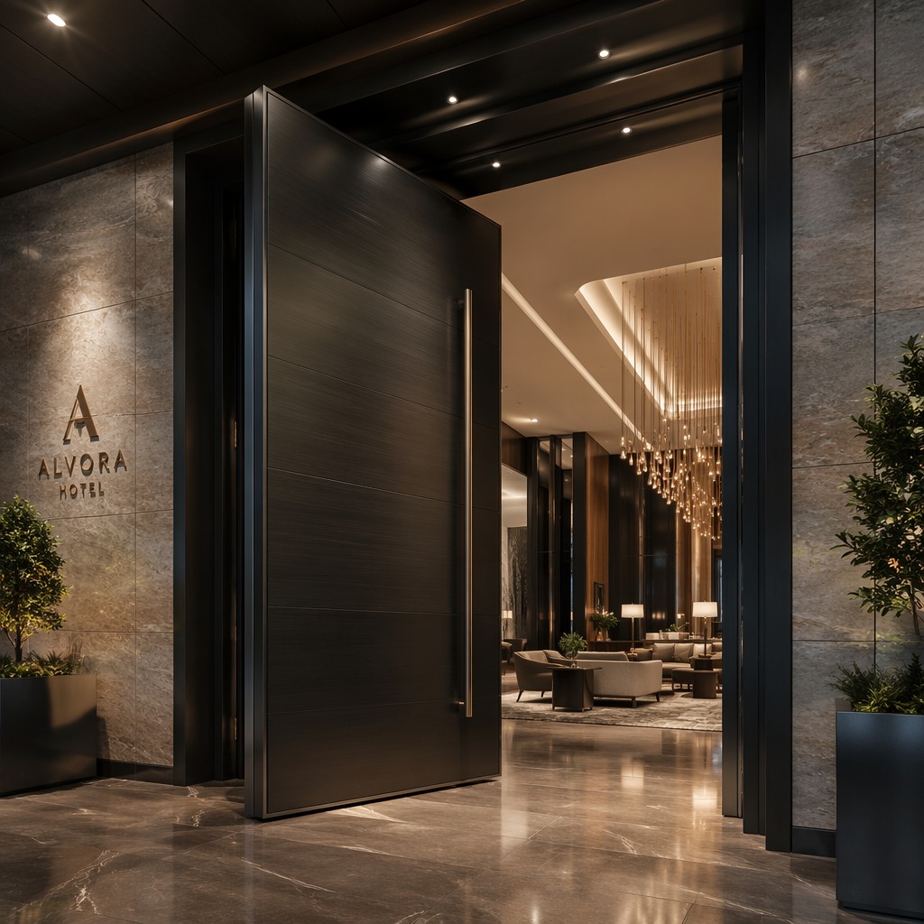 Luxury Oversized Heat Insulation Aluminum Pivot Entrance Door With German Hardware For UAE Villa Mansion Verified Tempered Glass